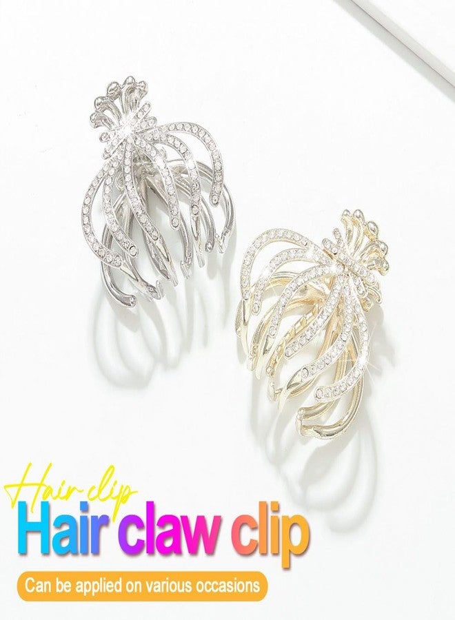 CAKURE Rhinestone Claw Clips Gold Sparkly Hair Clips Pumpkin Hair Claws for Thick Hair Fancy Hair Accessories for Women (Pack of 2) - Image 2